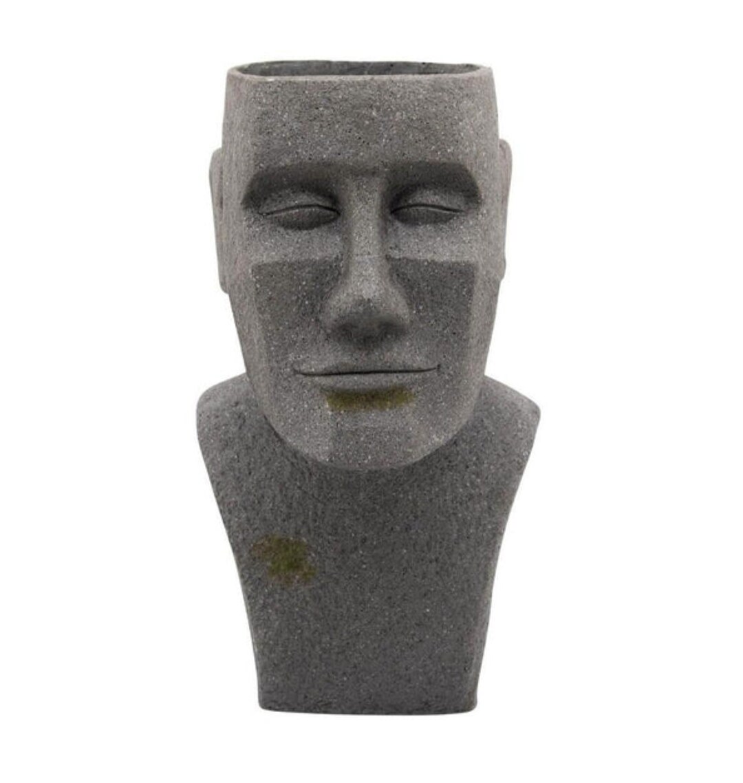 20 Inch Moai Head Design Resin Planter With Round Opening Etsy