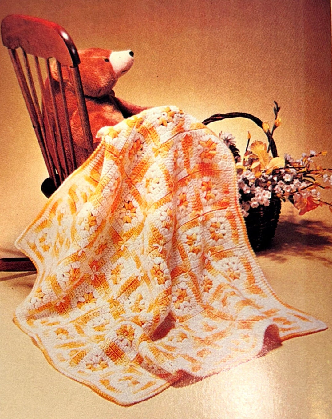 Vintage Crochet Afghan Pattern Daisy Field Baby Granny Etsy