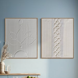 White Plaster Flower Wall Art Set | Textured 3D Paintings