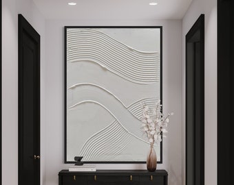 Lignes Art mural minimaliste | Art du plâtre | Art mural texturé blanc mat | Spackle Art | Structure Peinture abstraite | Art mural 3D