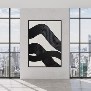 Black Hill Plaster Wall Art | Minimalist White Textured Framed Artwork | Structure Abstract Canvas Painting | 3D Gypsum Abstraction Decor