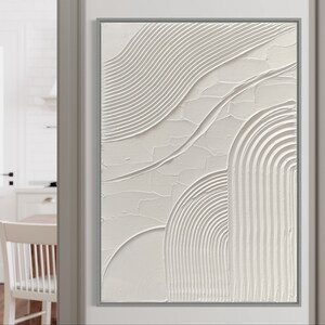 Grand art mural minimaliste TRIPLE ARCH Art du plâtre Art mural texturé blanc mat Spackle Art Structure Peinture Abstraite Art 3D image 3