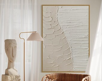 Grand beige BALANCE Art mural minimaliste | Art du plâtre | Art mural texturé blanc mat | Art de spackle | Peinture abstraite de structure | Art 3D