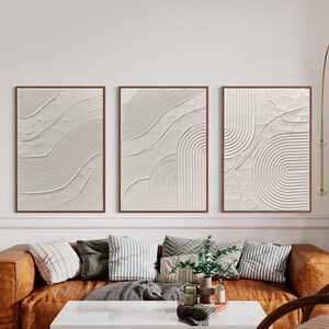 Minimalist Wall Art Plaster Art Matte white Textured Wall Art Set of 3 Spackle Artwork Structure Abstract Painting 3D Wall Art White