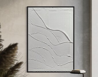 Art mural minimaliste AVALANCHE de grandes lignes | Art du plâtre | Art mural texturé blanc mat | Spackle Art | Structure Peinture Abstraite | Art 3D