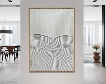 Große WAVES LINES Minimalistische Wandkunst | Gips Kunst | Matte weiße strukturierte Wandkunst | Spackle Kunst | Struktur Abstrakte Malerei | 3D Kunst