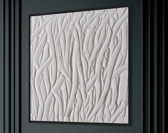 Große MANGROVES Minimalistische Wandkunst | Gips Kunst | Matte weiße Strukturmalerei | Spackle Kunst | Struktur Abstraktes 3D Wanddekor | Wandbild