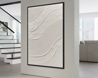 Grand art mural minimaliste TRIPLE Wave | Art du plâtre | Art mural texturé blanc mat | Spackle Art | Structure Peinture Abstraite | Art 3D
