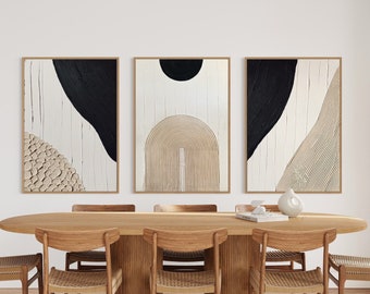 Arte da parete minimalista in gesso/ Set di arte da parete strutturata nero opaco bianco beige di 3 / Opere d'arte Spackle / Pittura astratta della struttura / Arte 3D