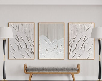 Minimalistische kunst aan de muur | Gipskunst | Matwit Getextureerde Wanddecoratie Set van 3 | Spackle-kunstwerk | Structuur abstracte schilderkunst | 3D kunst aan de muur