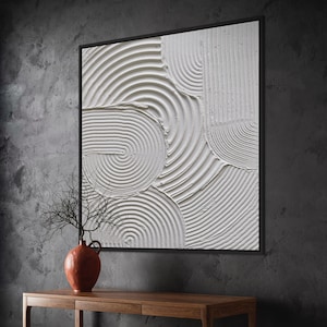 Large WHEEL Minimalist Wall Art | Plaster Art | White Geometric Textured Artwork | Structure Abstract Painting | Concrete Interior Decor
