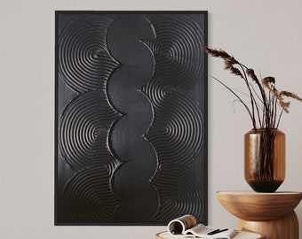 Schwarze Doppelt Curled Moderne Wandkunst | Gips Kunst | Matte weiße strukturierte Wandkunst | Spackle Kunst | Struktur Abstrakte Malerei | 3D Wandkunst