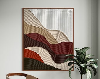 Große Boho Brown Minimalistische WAVES Wandkunst | Gips Kunst | Matt strukturierte Wandkunst | Spackle Kunst | Struktur Abstrakte Malerei | 3D Wandkunst