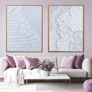 Handmade Minimalist Plaster Art Set | White Textured 3D Painting