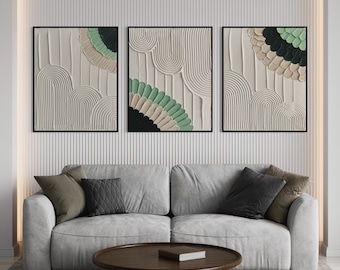 Geisha Minimaliste Plâtre Mur Art Ensemble de 3 | blanc beige œuvres d'art texturées structures 3D peintures abstraites | Décoration d'intérieur Design d'intérieur