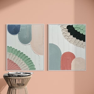 Geisha Boho Wall Art Set of 2 | Plaster Art | Matte Neutral Textured Wall Decor | Structure 3D Art | Abstract Paintings | Minimalist Artwork
