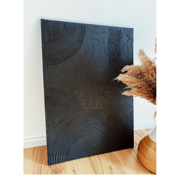 Large Minimalist Wall Art | Plaster Art | Matte Black Textured Wall Art  | Spackle Wall Art | Structure Abstract Painting | 3D Wall Art