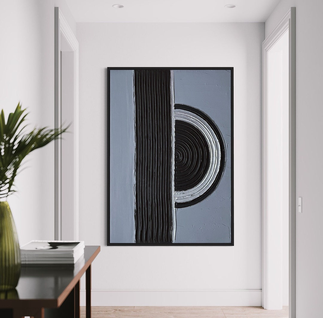 Gray Geometric Modern Wall Art Plaster Art Matte Textured Canvas