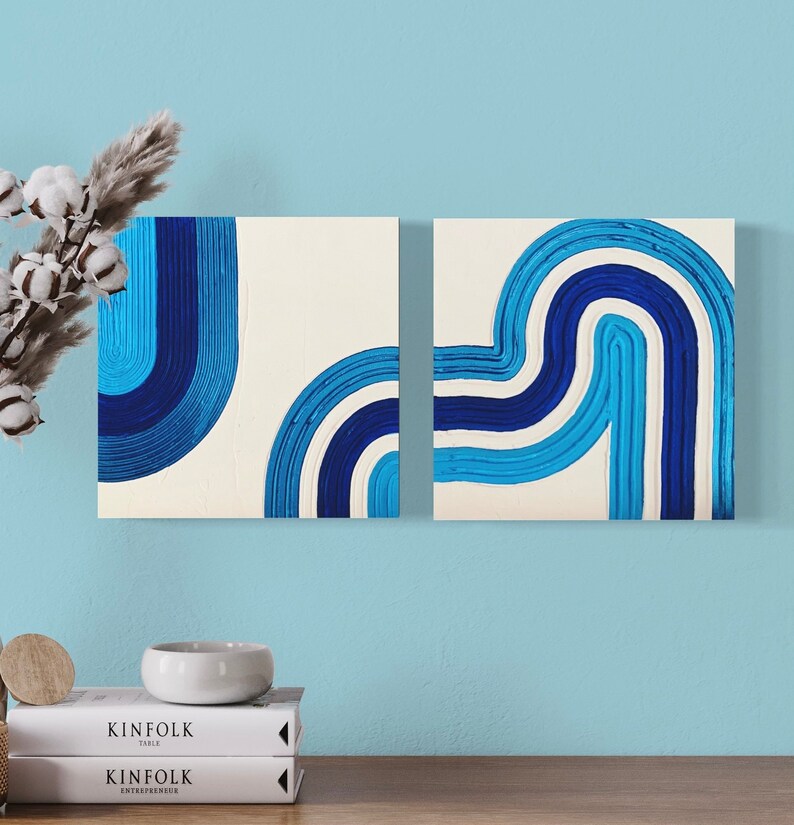 Minimalist Wall Art Plaster Art Blue White Textured Wall Etsy