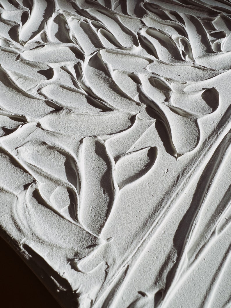 Große MUSCHEL Minimalist Wandkunst Gips Kunst Matte weiße Strukturmalerei Spackle Kunst Struktur Abstraktes 3D Wanddekor Wandbild Bild 8