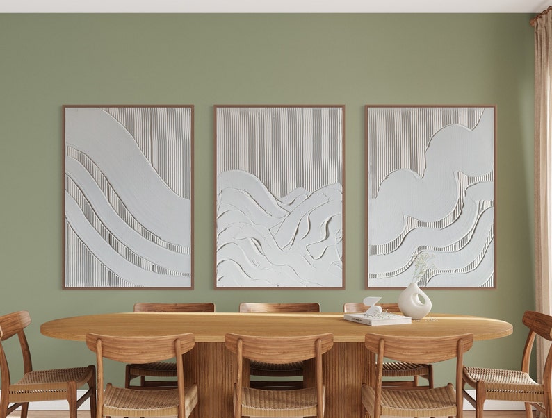Minimalist TRIO Wall Art Plaster Art Matte White Textured Etsy