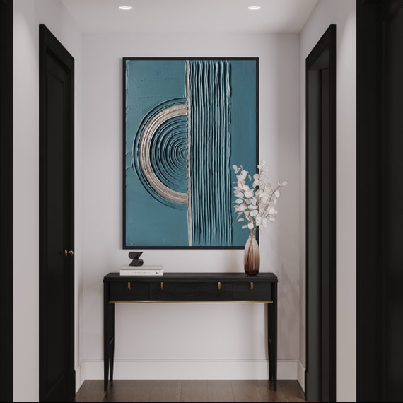 Blue Geometric Plaster Art | Modern Textured Canvas - Etsy