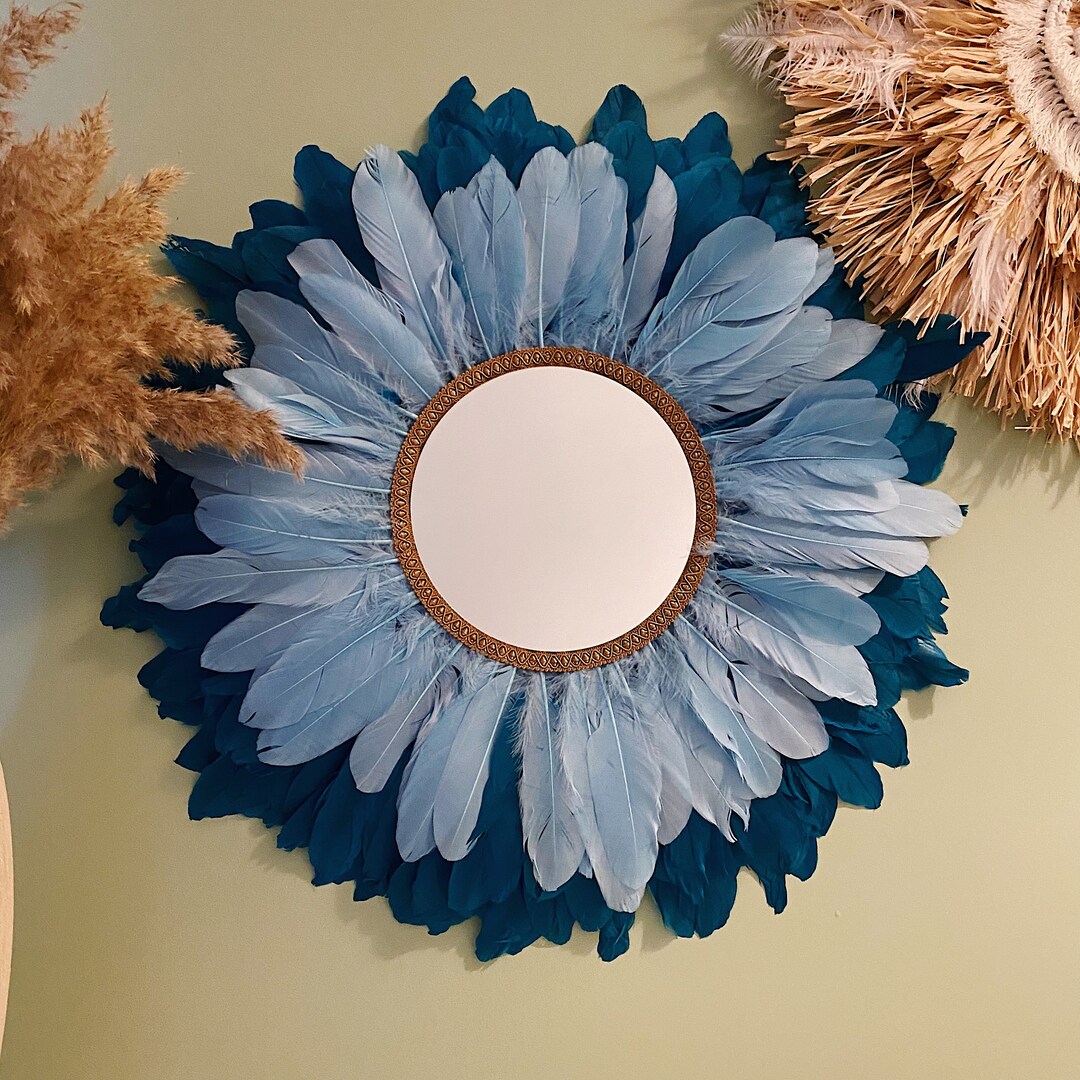 Blue Juju Hat Mirror Feather Home Decor Round Mirror Wall Mirror