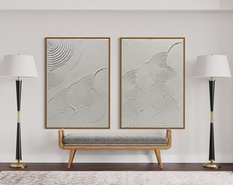 Curly Set of 2 Wall Art | Plaster Art | Matte white Textured Wall Art | Spackle Wall Art | Black Structure Abstract Painting | 3D Wall Art