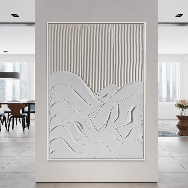 Large WAVES Minimalist Wall Art | Plaster Art | Matte white Textured Wall Art | Spackle Art | Structure Abstract Painting | 3D Wall Art