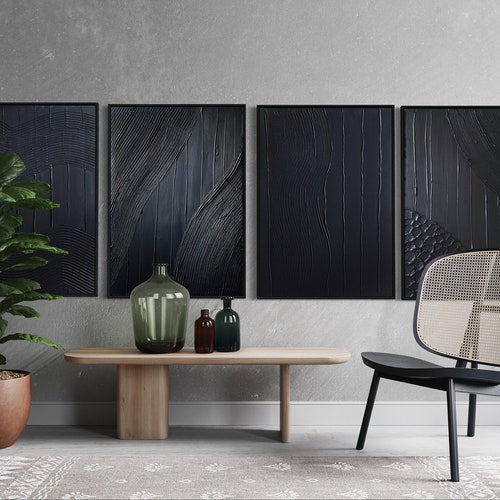 Minimalist Wall Art Plaster Art Matte Black Textured Wall Etsy