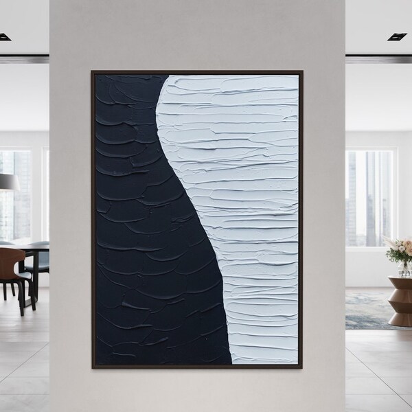 Large Black White Minimalist Wall Art | Plaster Art | Matte Textured Wall Art | Spackle Art | Structure Abstract Painting | 3D Wall Art