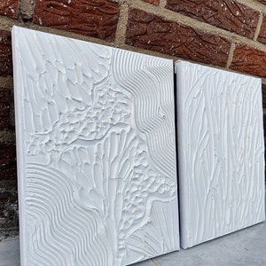 Seeblumen Weiß Minimalistische Wandkunst 2er Set Gips Kunstwerke Matte Strukturierte Struktur Abstrakte Gemälde Wohndekor Großes Wandbild Bild 7