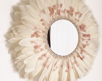 Off white Juju Hat Mirror | Feather Home Decor | Round Mirror | Minimalist Wall Mirror | Hanging Mirror | Circle Mirror | Mirror Wall Decor