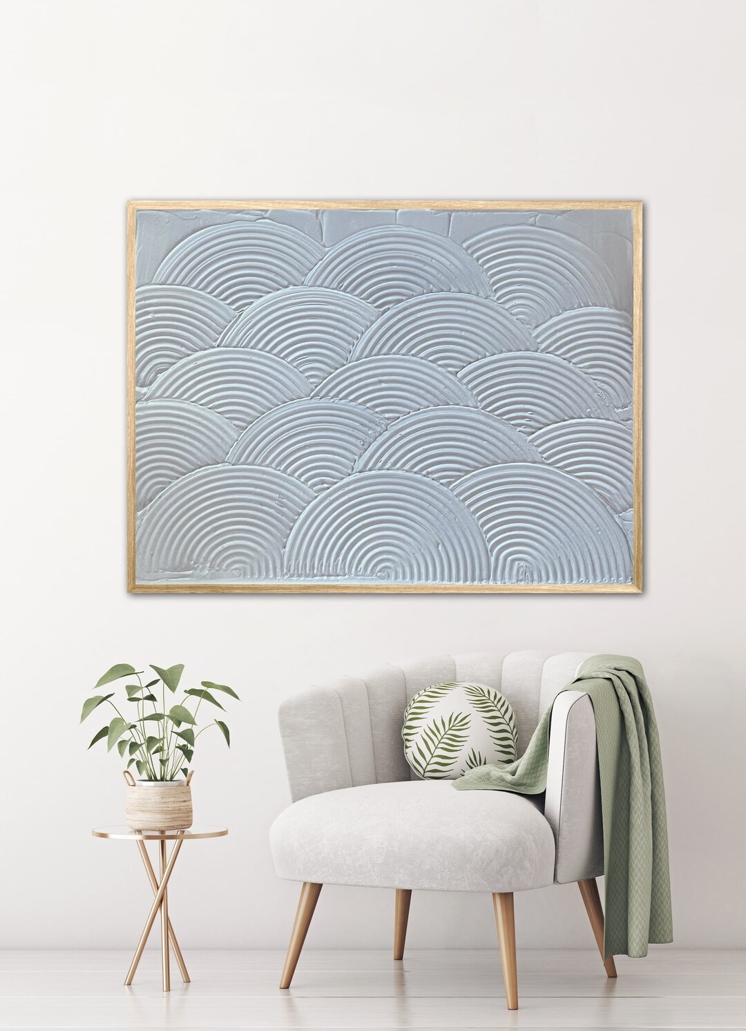 Large SHELLS Abstract Painting | Plaster Canvas Art | Matte Grey ...