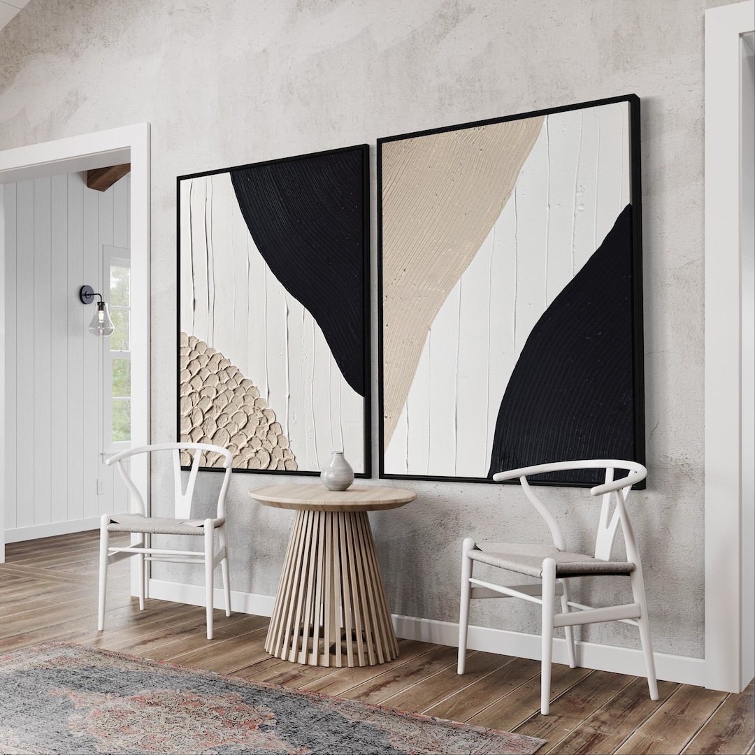 Large Minimalist Wall Art Plaster Art White Textured Wall Art Set of 2