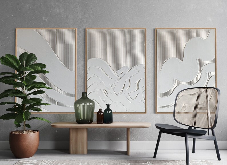 Minimalist TRIO Wall Art Plaster Art Matte White Textured Etsy