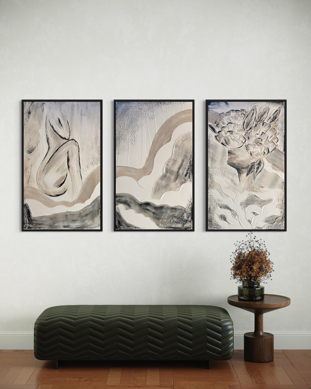 Minimalist FEMALE TRIO Plaster Wall Art Textured Wall Art Set of 3 ...