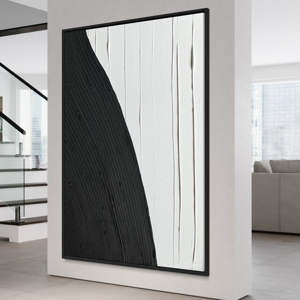 Large Minimalist Wall Art | Plaster Art | Matte  white and black Textured Wall Art | Spackle  Art | Structure Abstract Painting | 3D Art