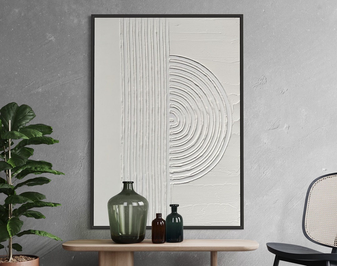 Minimalist Modern Wall Art Plaster Art Matte White Textured Canvas