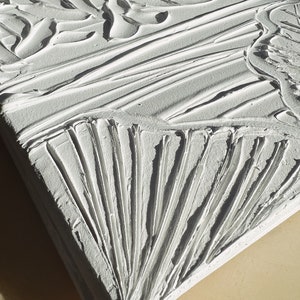 Große MUSCHEL Minimalist Wandkunst Gips Kunst Matte weiße Strukturmalerei Spackle Kunst Struktur Abstraktes 3D Wanddekor Wandbild Bild 7