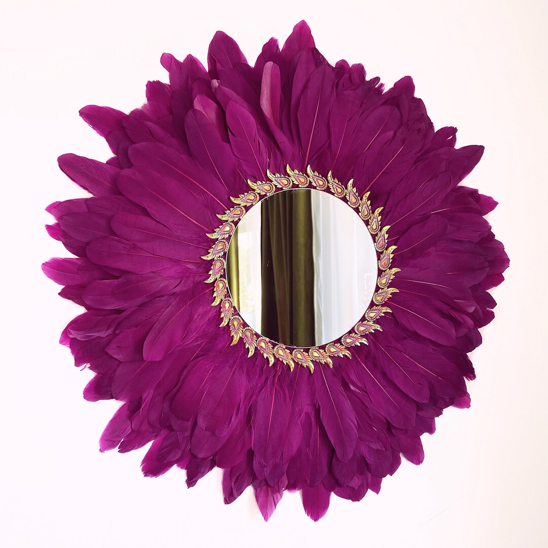 Purple Juju Hat Mirror Eclectic Feather Home Decor Round Mirror Wall
