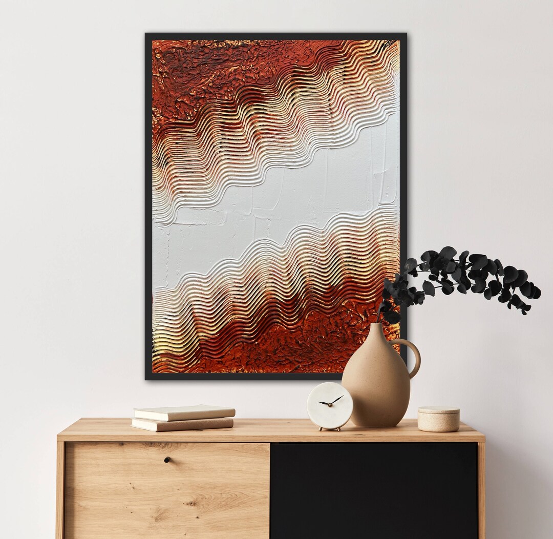 Abstract Burnt Orange and Black Wall Art Matte Plaster Art Large Textured Artwork Minimalist Art