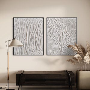 Seeblumen Weiß Minimalistische Wandkunst 2er Set Gips Kunstwerke Matte Strukturierte Struktur Abstrakte Gemälde Wohndekor Großes Wandbild Bild 3