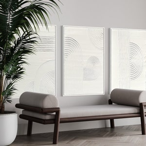 Textured White Gypsum Plaster Art | Set of 3 Abstract Paintings