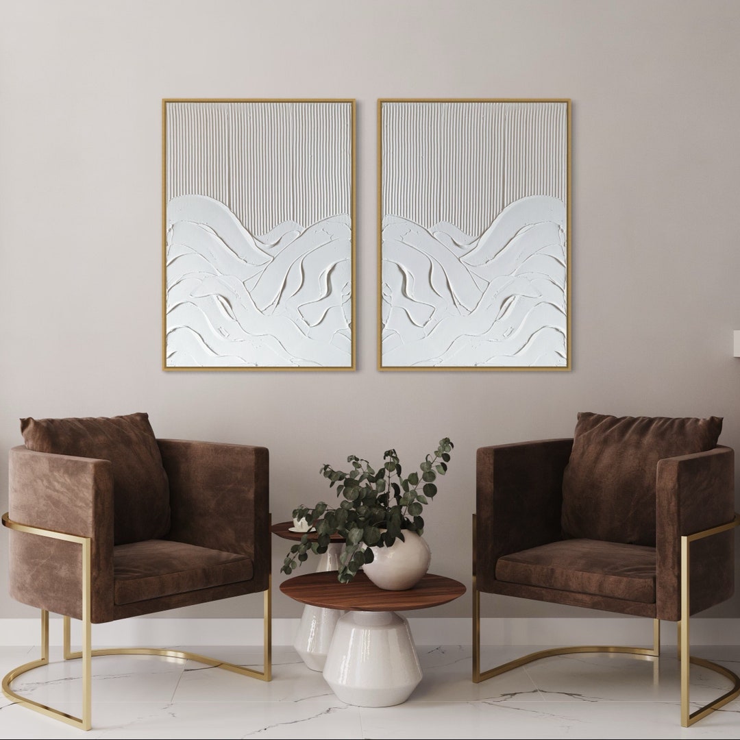 White Black Minimalist Wall Art Plaster Art Matte Textured Wall Art Set