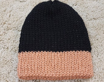 Knit Toddler Beanie, Black Sparkle, Peach, Winter Accessory, Warm Gear, Gift for Her