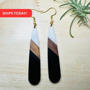 Handmade Wood Resin Earrings, Gifts for Her, Birthday Earring Gifts, Wedding Dangle Earring Gifts, Anniversary Gift for her, Lightweight