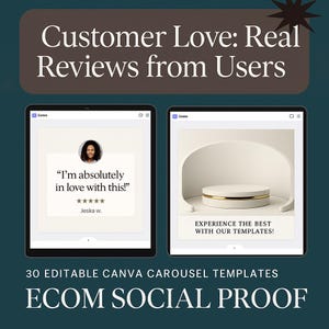 Ecom Social Proof Canva Karussell Vorlagen Testimonials Bewertungen UGC Bearbeitbare Instagram Slides Keine Canva Pro