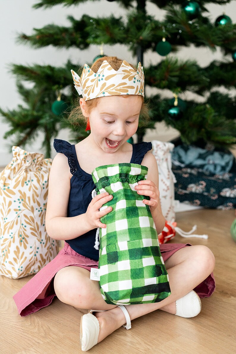 Green Gingham fabric gift bag Christmas gift wrap Reusable gift bags Reusable gift wrap Cloth gift wrap Fabric gift bags image 6