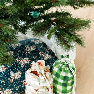 Green Gingham fabric gift bag Christmas gift wrap Reusable gift bags Reusable gift wrap Cloth gift wrap Fabric gift bags image 7